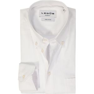 Ledub - Effen Overhemd - Wit - 100% Katoen - Licht Getailleerd