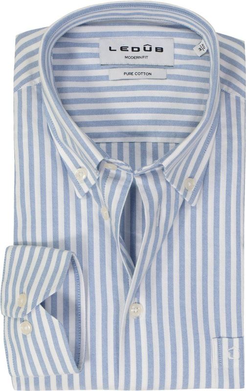 Ledub - Multicolor Gestreept Overhemd - 100% Katoen - Lange Mouwen - Button Down Kraag