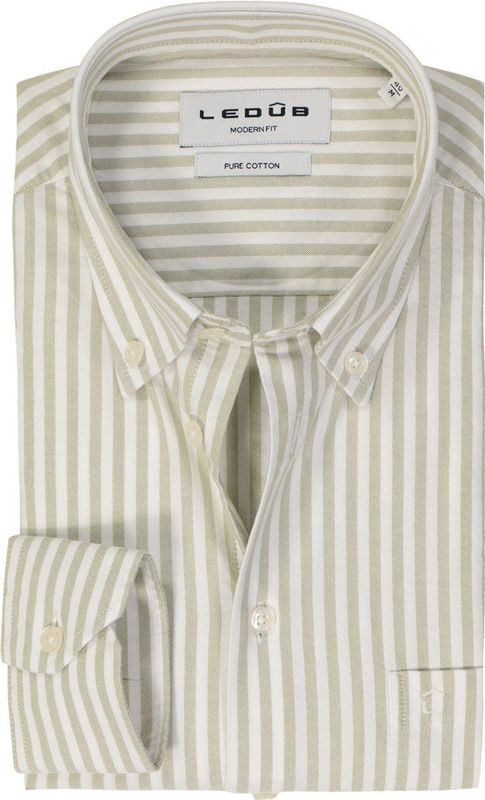 Ledub - Modern Fit Overhemd - Lichtgroen Gestreept - 100% Katoen - Strijkvriendelijk