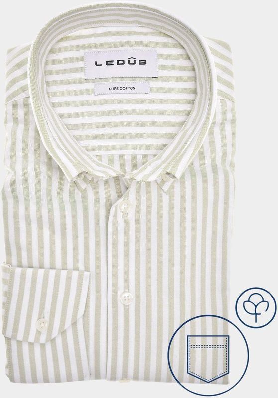 Ledub - Modern Fit - Overhemd - Lichtgroen Gestreept - Strijkvriendelijk
