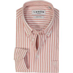 Ledub - Modern Fit - Overhemd - Middenoranje Gestreept - Strijkvriendelijk