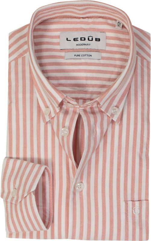 Ledub - Modern Fit - Overhemd - Middenoranje Gestreept - Strijkvriendelijk