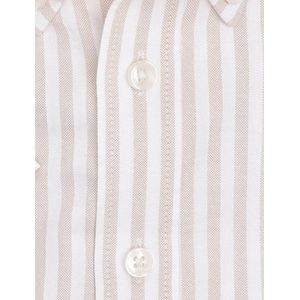 Ledub - Overhemd Korte Mouw - Beige Gestreept - 100% Katoen