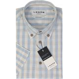 Ledub modern fit overhemd, korte mouw, popeline, lichtblauw geruit