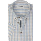 Ledub modern fit overhemd, korte mouw, popeline, lichtblauw geruit