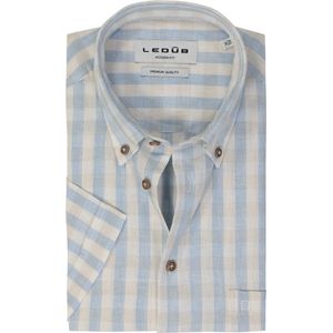 Ledub overhemd korte mouw geruit blauw normale fit