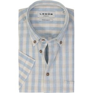 Ledub - Modern Fit Overhemd - Korte Mouw - Lichtblauw Geruit - Popeline