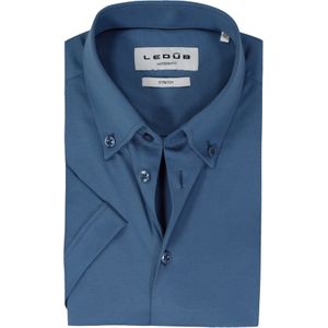 Ledub - Modern Fit - Overhemd - Middenblauw - Korte Mouw - Strijkvriendelijk