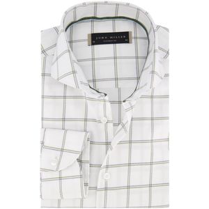 John Miller - Overhemd - Wit Groen Paars Geruit - 100% Katoen