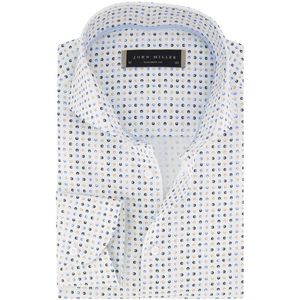 John Miller - Overhemd - Wit Blauw Geel Geprint - 100% Katoen