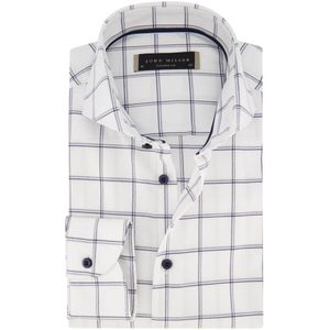 John Miller - Overhemd - Wit - Donkerblauw Geruit - Katoen