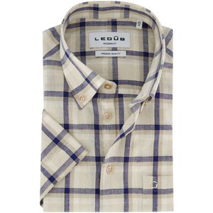 Ledub - Geruit Overhemd - Beige - Linnen - Korte Mouw
