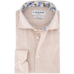 Ledub - Business Overhemd - Beige - Gemêleerde Stof - Normale Fit