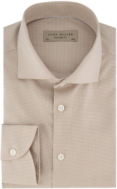 John Miller - Overhemd - Beige - Katoen - Geruit
