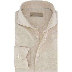 John Miller - Business Overhemd - Beige - 55% Linnen 45% Katoen