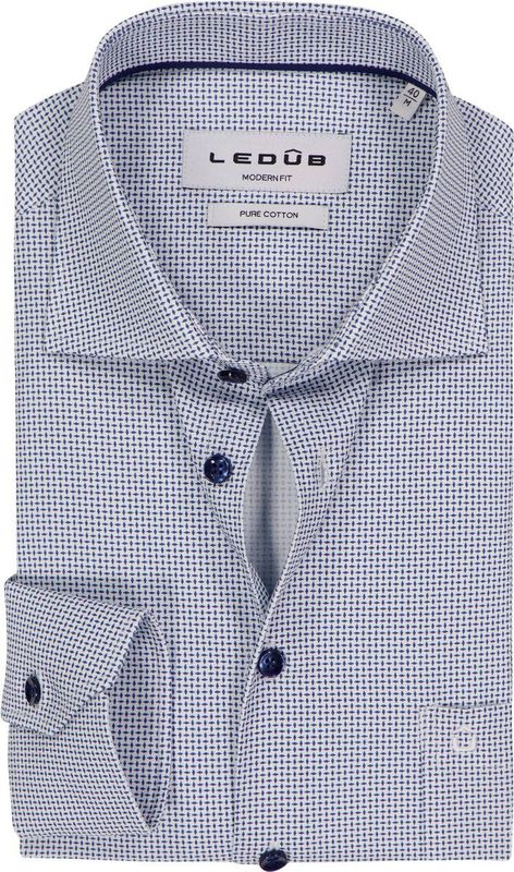 Ledub - Modern Fit - Overhemd - Donkerblauw Dessin - Strijkvriendelijk