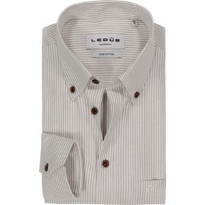 Ledub - Modern Fit - Overhemd - Lichtgrijs Gestreept - Strijkvriendelijk