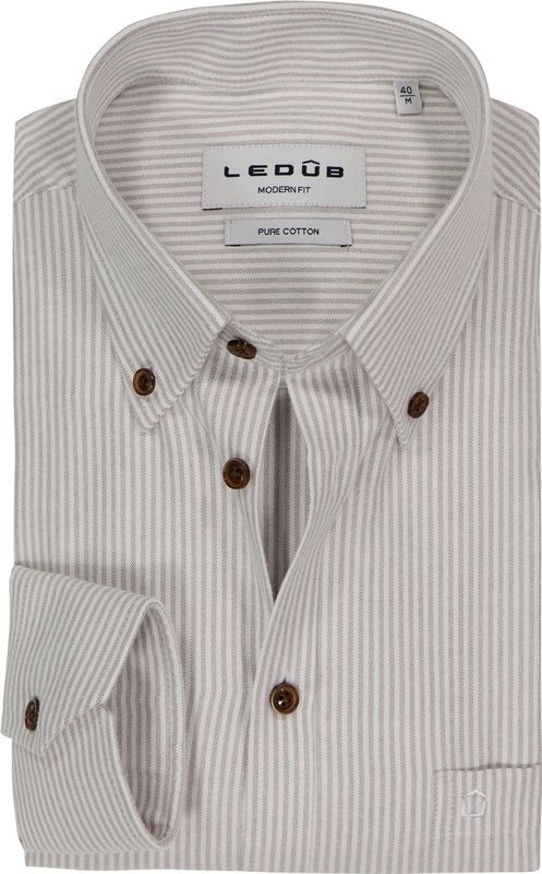Ledub - Modern Fit - Overhemd - Lichtgrijs Gestreept - Strijkvriendelijk