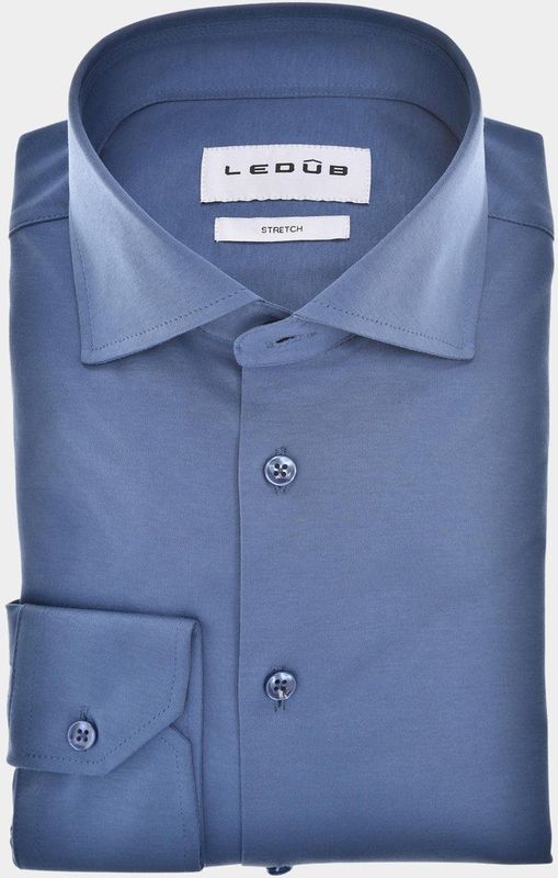 Ledub modern fit overhemd, jersey, middenblauw