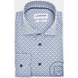 Ledub modern fit overhemd, popeline, blauw met wit dessin
