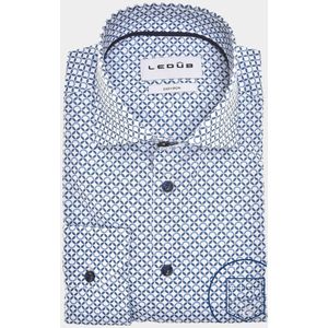Ledub modern fit overhemd, popeline, blauw met wit dessin