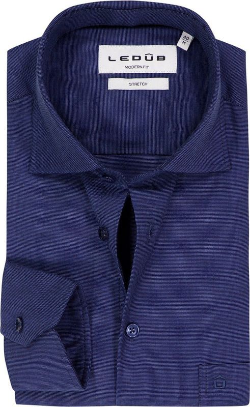 Ledub - Modern Fit - Overhemd - Middenblauw - Strijkvriendelijk