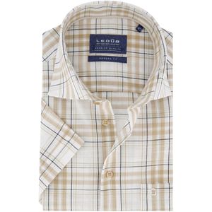 Ledub - Business Overhemd - Beige - 100% Katoen - Geruit Patroon