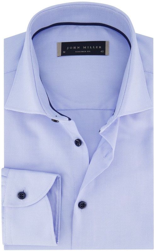 John Miller - Tailored Fit Overhemd - Blauw - 100% Katoen