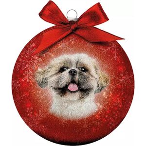 Plenty Gifts Kerstbal Frosted Shih Tzu Rood 10CM