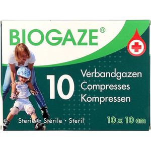 Biogaze Verbandgaas/kompres 10 x 10 cm 10st