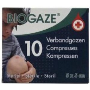 Biogaze Verbandgazen 5cmx5cm 10 stuks