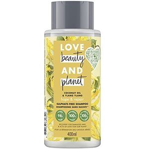 Love Beauty And Planet Shampoo voor dames, veganistische oasis, repair biologische kokosolie en ylang-ylang-ylang-bloesem, beschadigd haar, veganistisch gecertificeerd, 400 ml