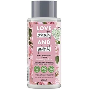 Love Beauty And Planet Veganistische damesshampoo, Eclosion, kleur Muru boter en roze, formule voor gekleurd haar, veganistisch, 400 ml