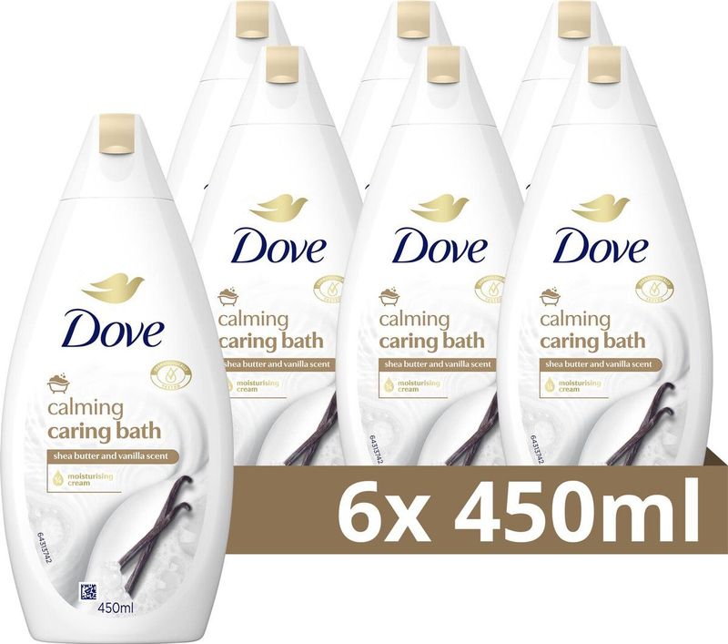Dove Caring Bath Calming Sheaboter & Vanille badcrème - 6 x 450 ml