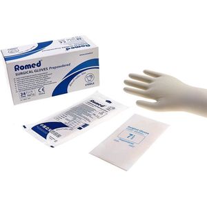 Romed latex operatiehandschoenen gepoederd steriel verpakt Maat 7.0 Romed - Wit - Latex - Steriel verpakt per paar en Gepoederd