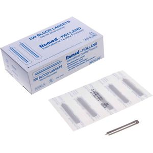 Romed bloedlancetten / blarenprikkers (200 stuks) Romed - Blauw - Roestvrij Staal - Steriele blarenprikker - Naaldmaat: 23 g