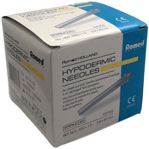 Romed 100st injectienaald 20G x 1.5 - steriele naalden - injectienaalden - naald - Geel - Roestvrij Staal - Speciaal geslepen facet - injectie