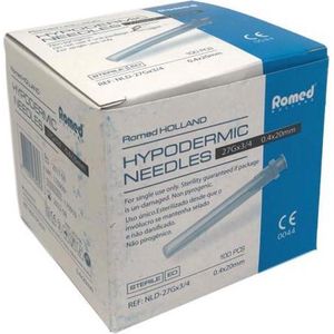 Romed 100st injectienaalden 27G x 0.75 Romed - Zwart - Roestvrij Staal - Speciaal geslepen facet / pijnloze injectie - Steriel verpakt