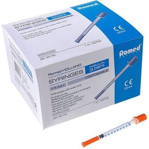 Romed 3-delige insulinespuit met naald 100 stuks - diabetes