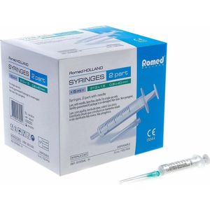 Romed - 5ml Injectiespuit met Naald - 100 Stuks - Driedelige Wegwerpspuit - Steriel Verpakt