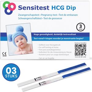 Sensitest - Zwangerschapstest Dipstick - 3 stuks - 25 mIU/ml - Test vanaf 4 dagen vóór menstruatie - Uitslag in 5 minuten