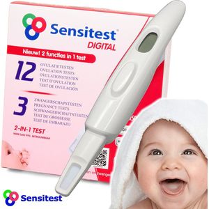 Sensitest Digital 2-in-1 – Digitale Ovulatietest + Zwangerschapstest – 12 ovulatietesten & 3 zwangerschapstesten – Uitslag in woorden binnen 5 min – Met monitor & wekenindicator (1–2 / 2–3 / 3+)