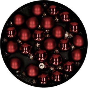 Othmar Decorations mini kerstballen - 24x st - donkerrood - glas - 2,5 cm