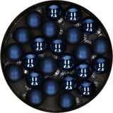 Othmar Decorations - Mini Kerstballen - Donkerblauw - Glas - 24 Stuks