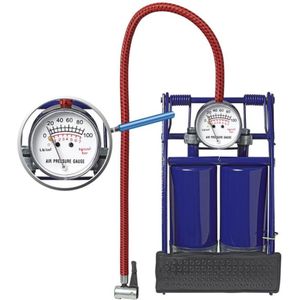 Pro Plus Voetpomp met Manometer - Dubbele Cilinder - Maximaal 7 Bar - Inclusief 3 Ventieladapters