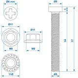 ProPlus Schroevenset voor stekkerdoos - 6-delig - M8 x 34 mm - hoogwaardig materiaal