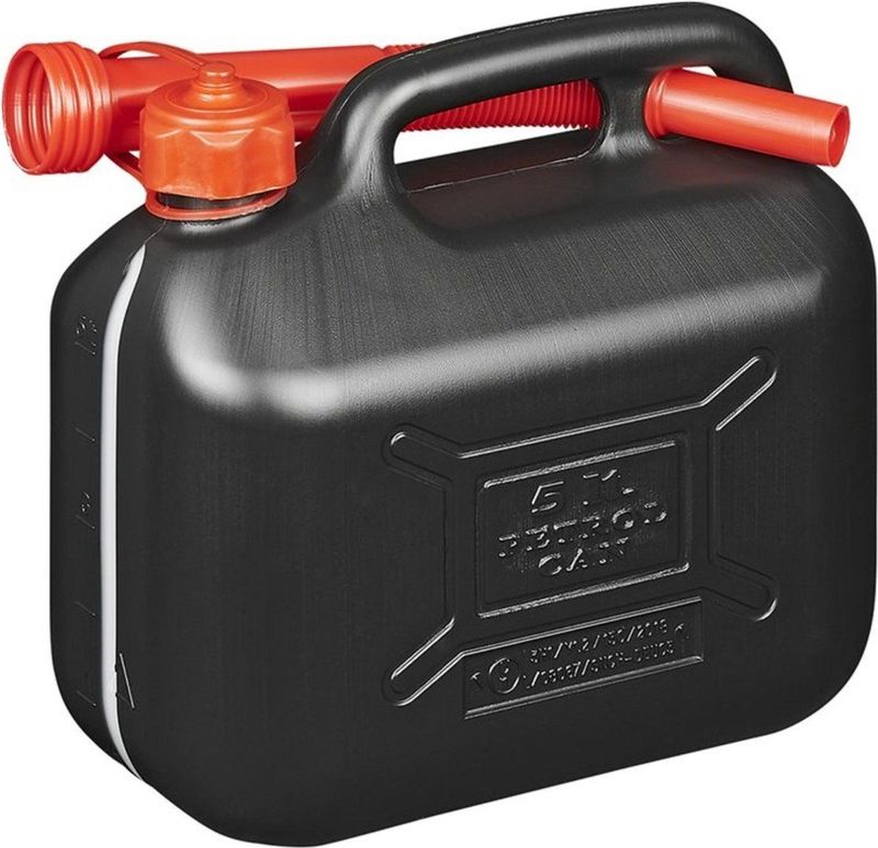 Jerrycan - Benzine - Kunststof - 5 Liter - Met flexibele tuit + anti overloop trechter