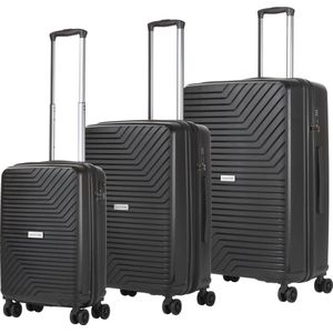 CarryOn Transport Kofferset 3-delig - Trolleyset met USB op Handbagage en Expander middenmaat - Zwart