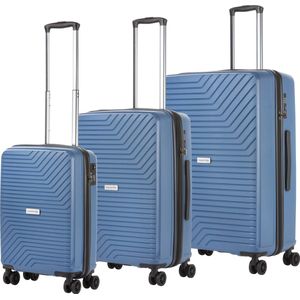 CarryOn Transport Kofferset 3-delig - Trolleyset met USB op Handbagage en Expander middenmaat - Blauw