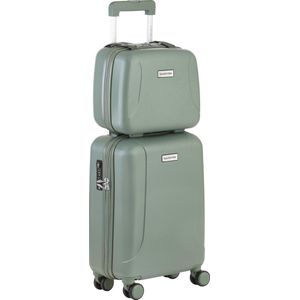 CarryOn Skyhopper Handbagage koffer met Beautycase - 2 delige Kofferset Make-up koffer en Reiskoffer 55cm (olijf)